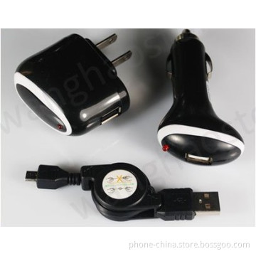 Car+AC Wall+ Mirco USB Data Cable Charger 3 in 1